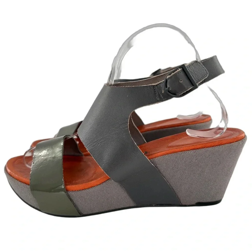 Tsubo womens sandals size 8 39 gray orange leather wedge platforms cosplay